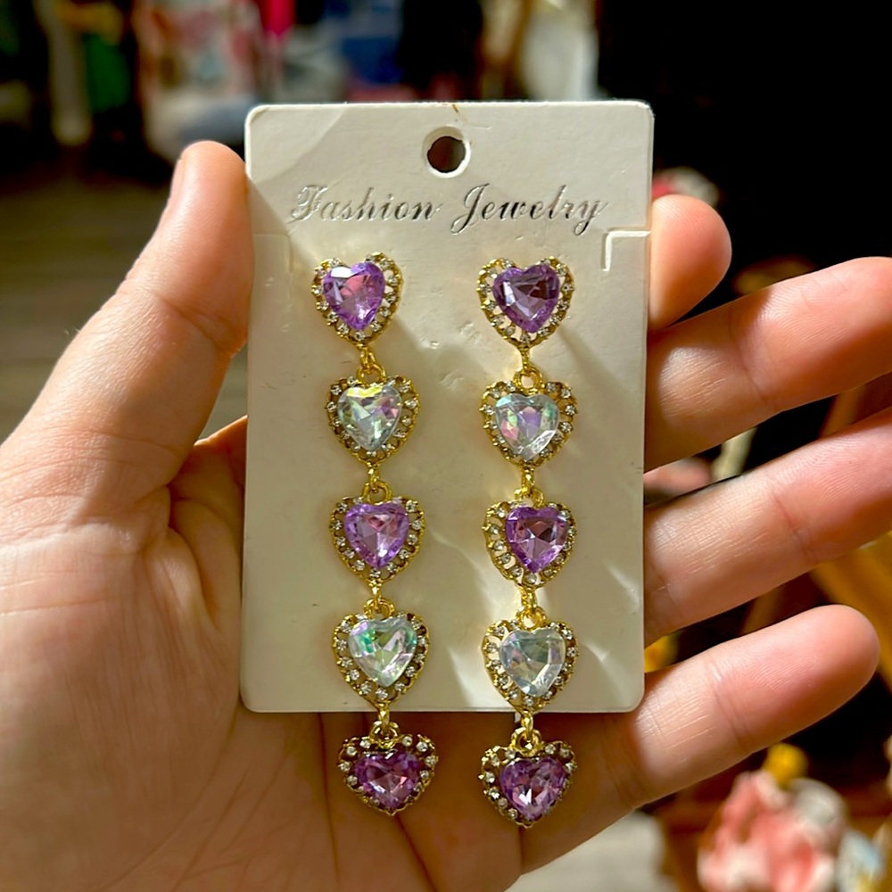 Purple Heart Dangle Earrings New